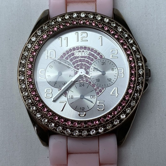 Guess Accessories - Guess silicone band watch, rhinestones on silver